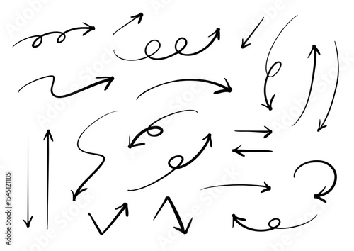 ベクターのペンの手書きの矢印セット 白黒