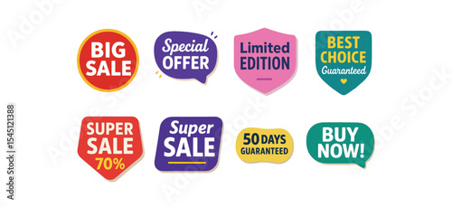 Bright Promo Badges and Colorful Marketing Sale Labels for Advertising Designs