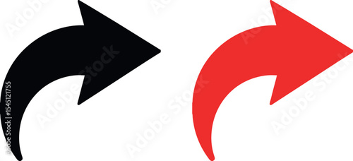 Curved arrow icon set. Black and red arrows, right pointing arrow signs vector.