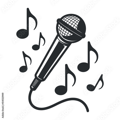 Vintage Style Microphone with Music Notes
