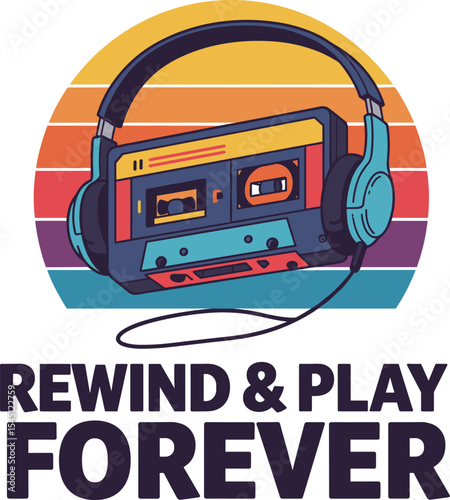T-Shirt Y2k Illustration - Cassette Player with Headphones