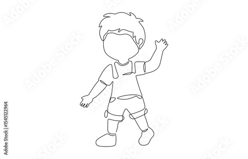 Continuous one line drawing of cute baby boy sitting. one continuous drawing line,  childhood, newborn, new life, son, daughter, motherhood, baby, crawl.