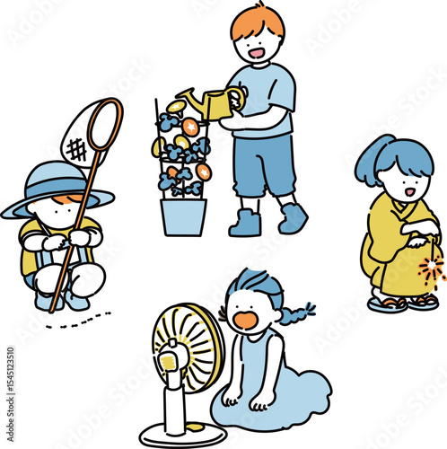 夏を満喫する子供達セット_夏色