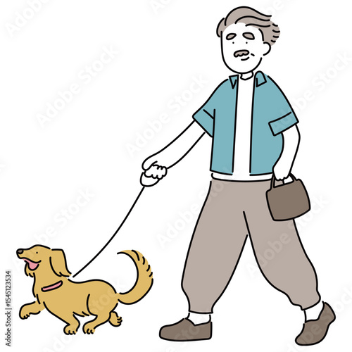 夏を満喫する人々_犬の散歩