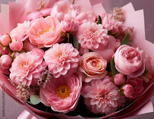 a bouquet of pink flowers in a bunch