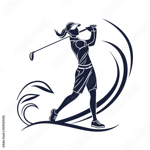Silhouette of a Woman Golfer Swinging Club: Vector Art for Sport Design