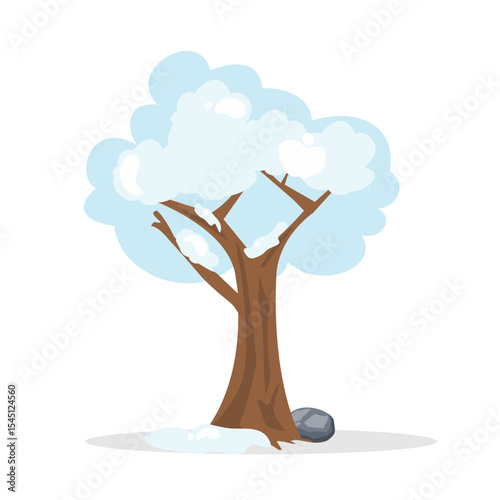 Winter tree cartoon. Snowy branches, forest element. Can be used for wallpaper, sticker, winter theme decoration 