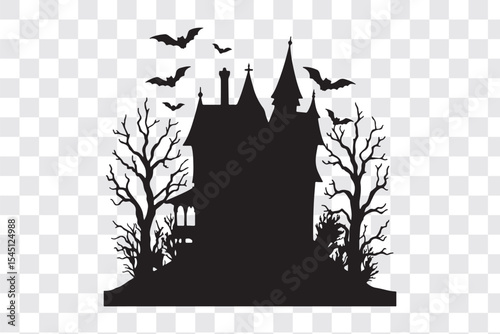 haunted halloween house line art silhouette vector illustration