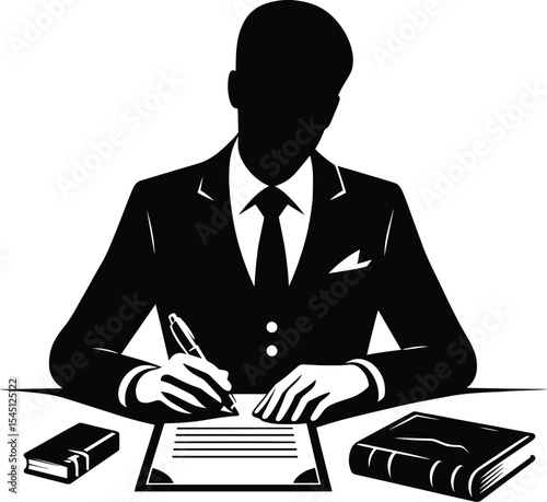 Professional person signing a paper silhouette Vector Illustration isolated on a white background