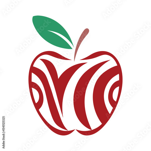 Stylized Red Apple with Green Leaf Abstract Fruit Design Illustration White Background
