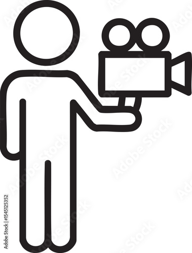 Simple Line Art Illustration of a Person Holding a Vintage Film Camera for Videography or Filmmaking Projects