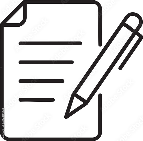 Paper and Pen Icon Document Creation Editing and Note Taking in a Simple Line Art Style