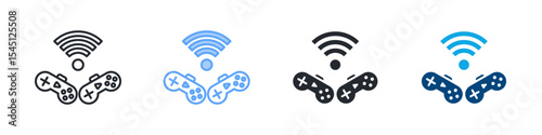 Game Icon Set Multiple Style. Design In Outline, Blue, Glyph, Dual Tone