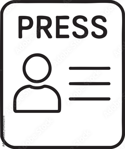 Simple Press Pass Icon with Person Symbol and Text Outlined in Black on White Background Minimalist Design
