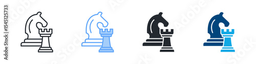 Chess Icon Set Multiple Style. Design In Outline, Blue, Glyph, Dual Tone