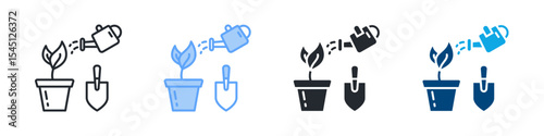 Gardening Icon Set Multiple Style. Design In Outline, Blue, Glyph, Dual Tone
