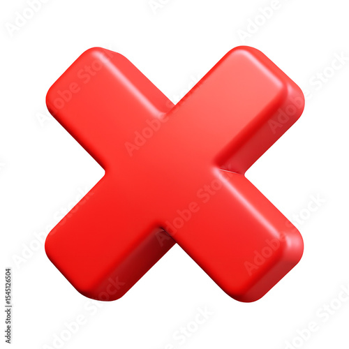Red x icon. Bold red cross symbol 3d