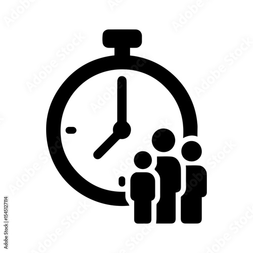 Queue waiting time clock icon with transparent background symbolizing line management and customer wait time
