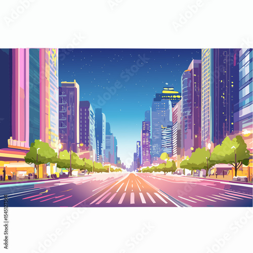 night of the neon street at the downtown in Shinjuku Tokyo wide shot