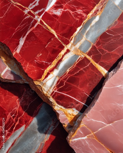 Rosso Levanto marble, red decorative slab with striking gold veins, luxury closeup mineral background, classic pattern for elegant interior design and creative decoration