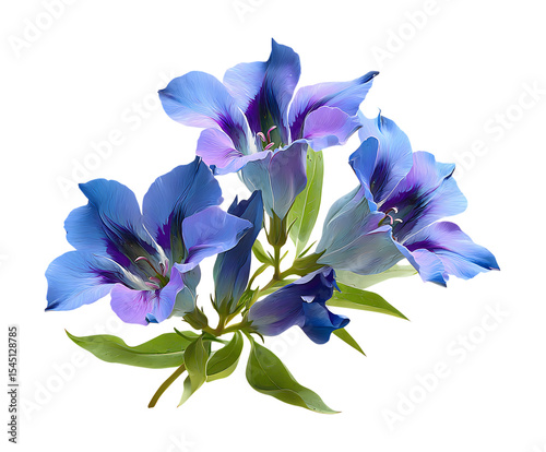 Fresh Gentian Blossoms in Wildflower Garden Setting
