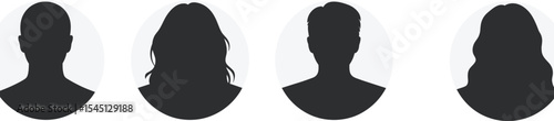 Simplified Silhouette Icons: Minimalist Black and White Profile Avatars for User Interface Design