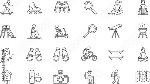 Versatile Recreation and Leisure Activity Icons for Outdoor Fun, Sports, Exploration, and Relaxation
