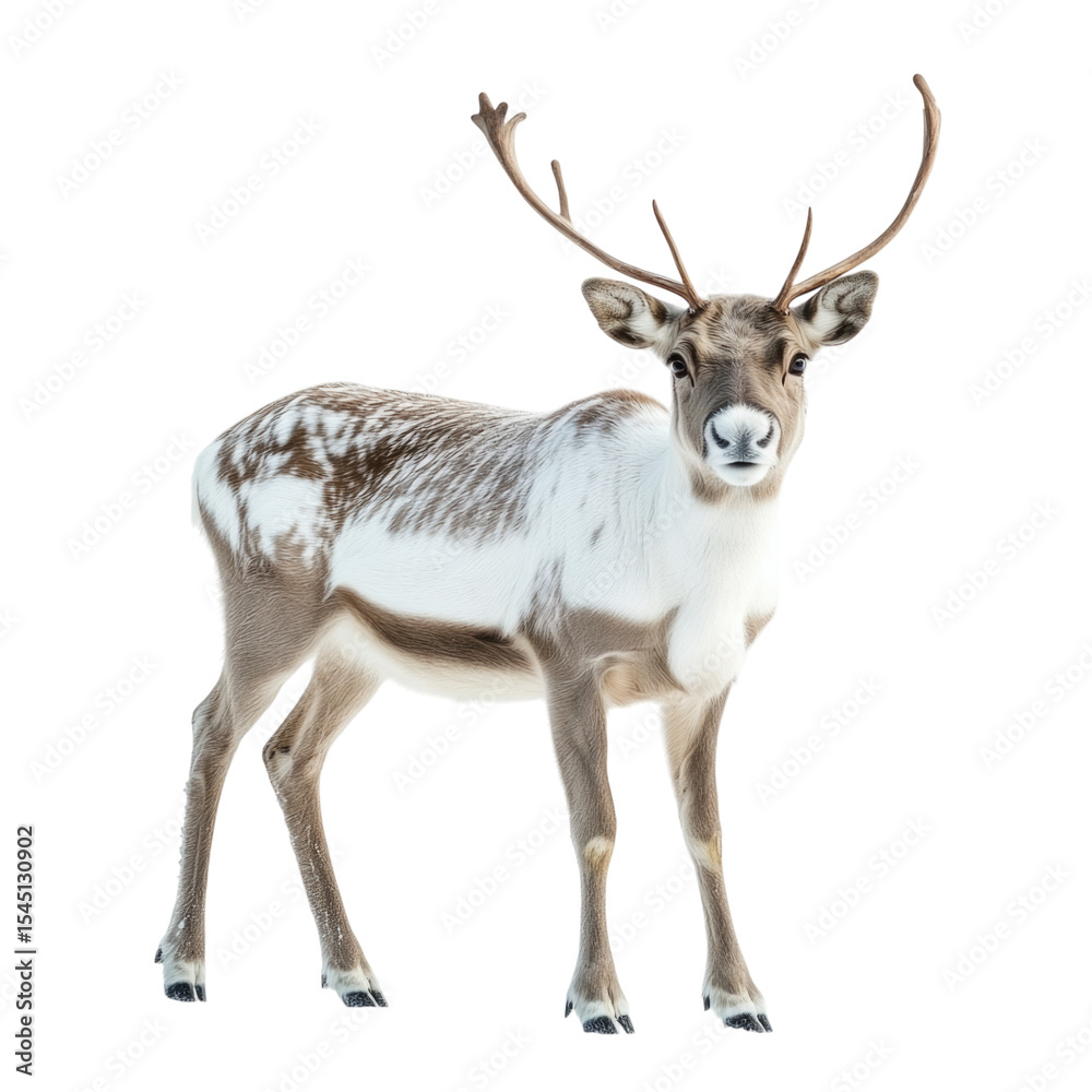 Majestic reindeer standing proudly in the snow with antlers highlighted against a transparent background, cutout PNG Majestic reindeer standing proudly in the snow with antlers highlighted against a transparent background, cutout PNG
