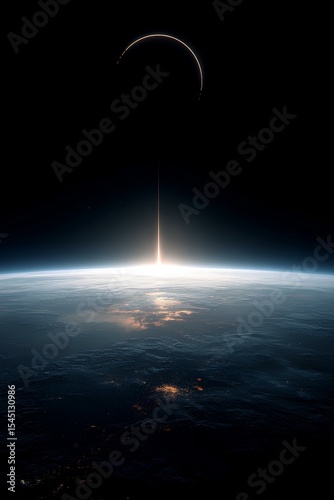 Earth, a vibrant blue planet, glows amidst the vast darkness of space, surrounded by stars and the infinite cosmos, a symbol of life and beauty in an endless universe.