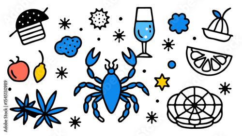 Colorful Astrological Elements: A vibrant collection of astrological symbols and culinary delights arranged to inspire creativity.