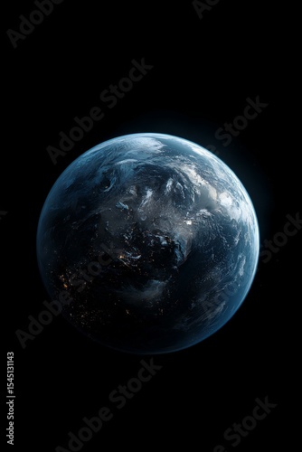 Earth, the Blue Planet, glows in the vast darkness of space. Its vibrant blue oceans and green landmasses stand out as symbols of life amidst the cosmic expanse.