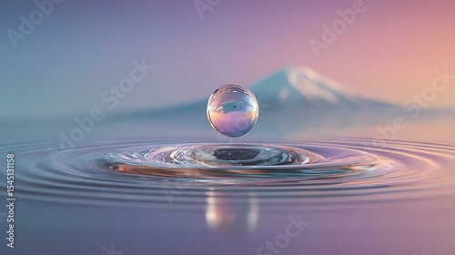 A tranquil water droplet creating ripples.