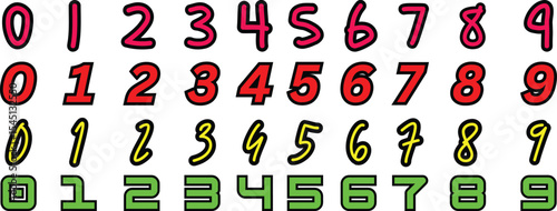 Vector sheet showcasing various stylized numeric digits, 40 in total. 