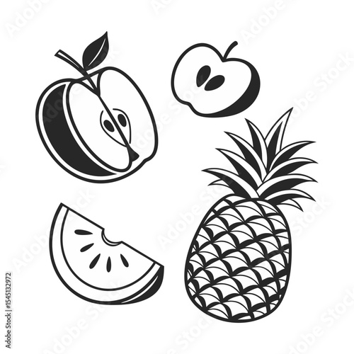 Set of fresh and colorful fruits including apple pear orange strawberry and banana in vector illustration style
