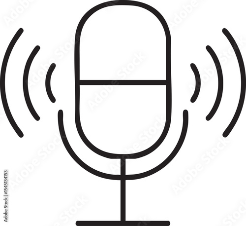 Simple Microphone Icon with Sound Waves Emanating Representing Recording Broadcasting or Voice Communication in a Clean and Modern Design