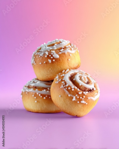 Wallpaper Mural Three Cinnamon Rolls with White Icing on Pastel Background Torontodigital.ca