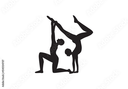 Slim sportive young woman & man doing yoga & fitness exercises. Healthy lifestyle. Exercise and fitness icons. Gym and Workout Set. Person Yoga exercises poses. Lunges, Pushups, Squats, Dumbbell rows,