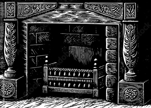 vintage room with fireplace