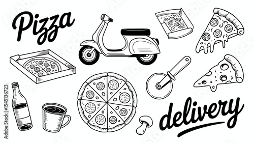 Fast Pizza Delivery Scooter, Slice, and Satisfaction