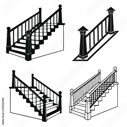 Set of 4 stair step silhouettes in various angles, symbolizing levels, achievement, or personal development.