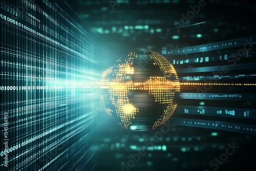 Digital World Globe with Binary Code and Data Stream for Global Technology Solutions