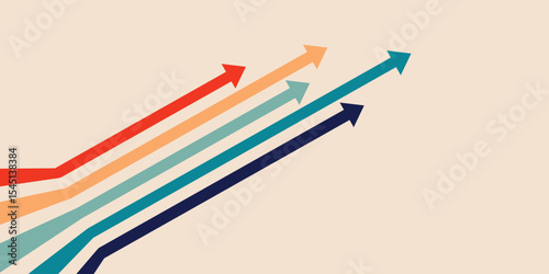 Modern graphic of arrows in various colors pointing 