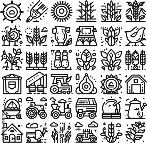 Vector black and white icon set with hand drawn doodle symbols for web design business and everyday elements
