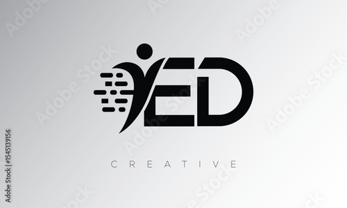 ED Creative Digital Monogram Logo – Futuristic Letter mark Design Featuring Human Shape, Pixel Motion & Minimal Tech Style for Innovative Branding Identity