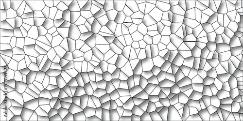 Abstract cellular pattern with black lines and white shapes forming a detailed geometrical mosaic with shaded depth effect.
