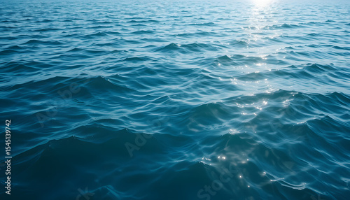 Title: Sunlight Sparkling on Gentle Ocean Waves, Concept of Natural Reflection, Tranquility, and Coastal Light Play