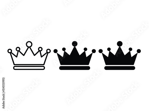 Three Crown Icons Outline Filled Black White vector