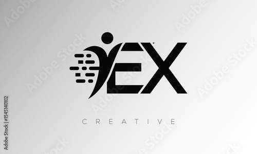 EX Creative Digital Monogram Logo – Futuristic Letter mark Design Featuring Human Shape, Pixel Motion & Minimal Tech Style for Innovative Branding Identity