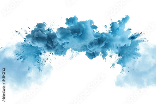 Blue dense smoke on a white background isolated.