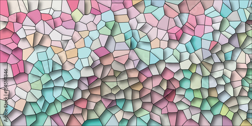 Abstract colorful mosaic pattern featuring pastel colors and geometric shapes with shading and a repeating texture for decorative backgrounds
